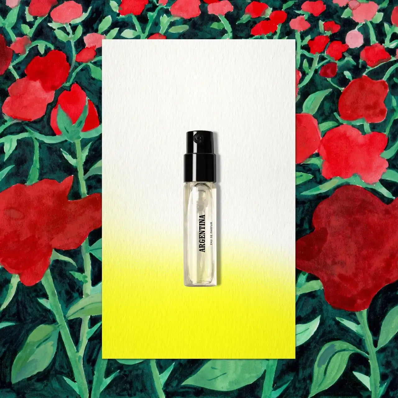 Perfume sample with black cap.