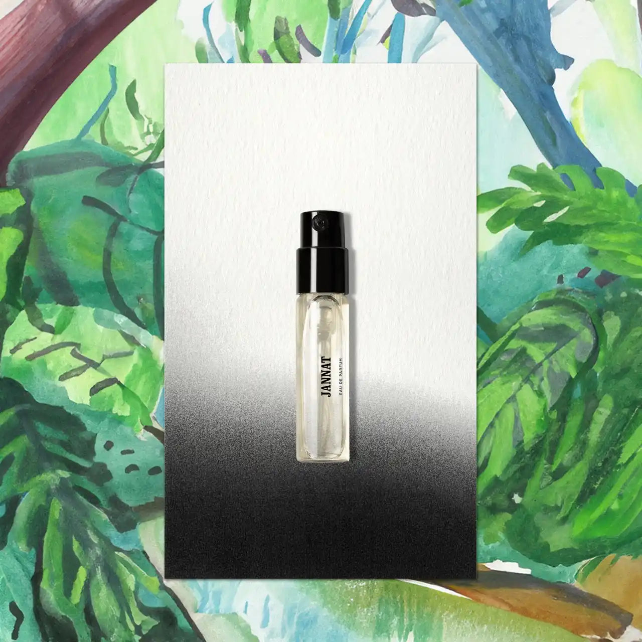 Perfume sample with black cap.