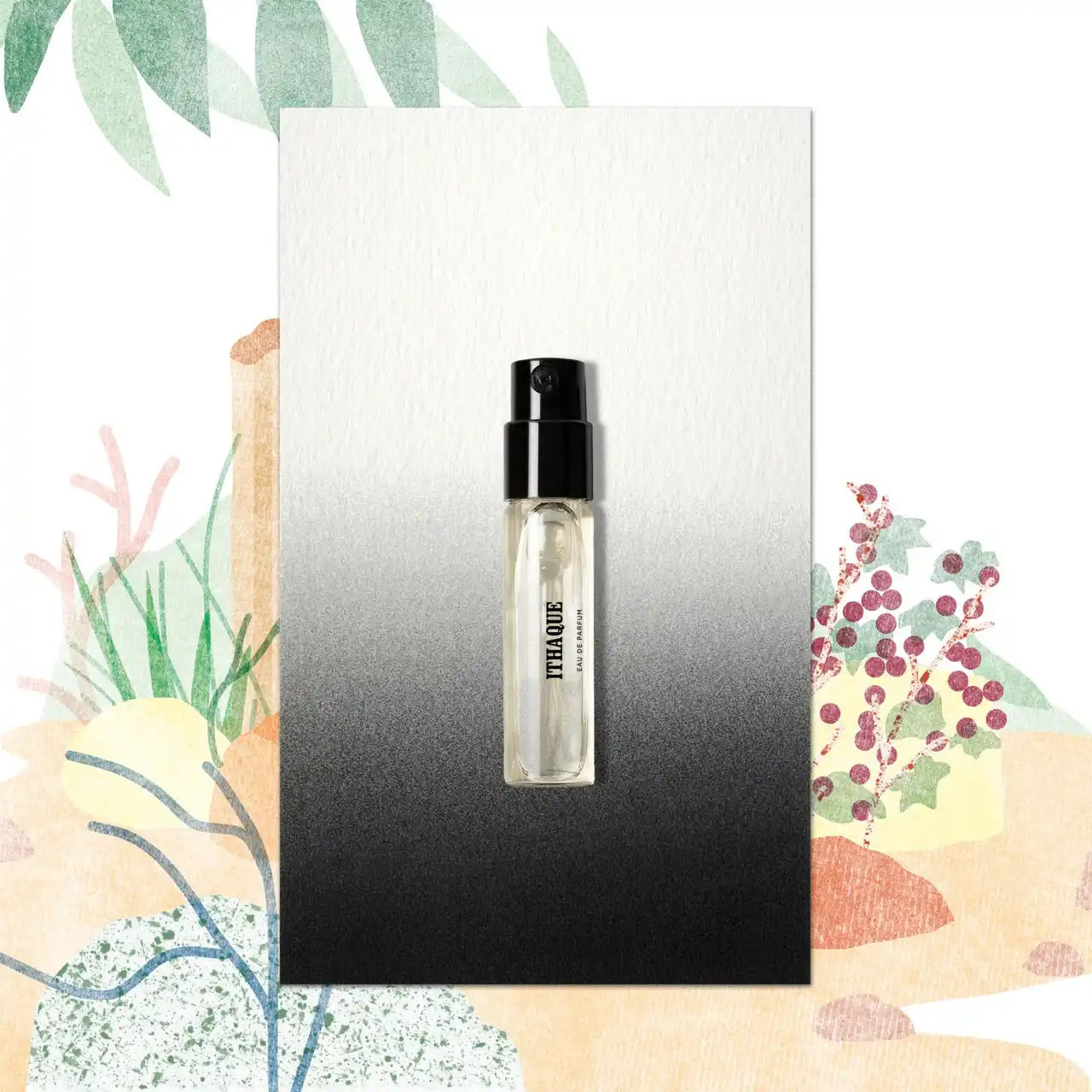 Perfume sample with black cap.