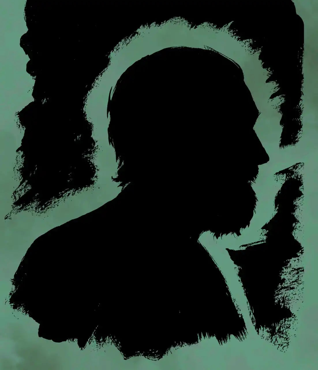 Silhouette of a bearded man.