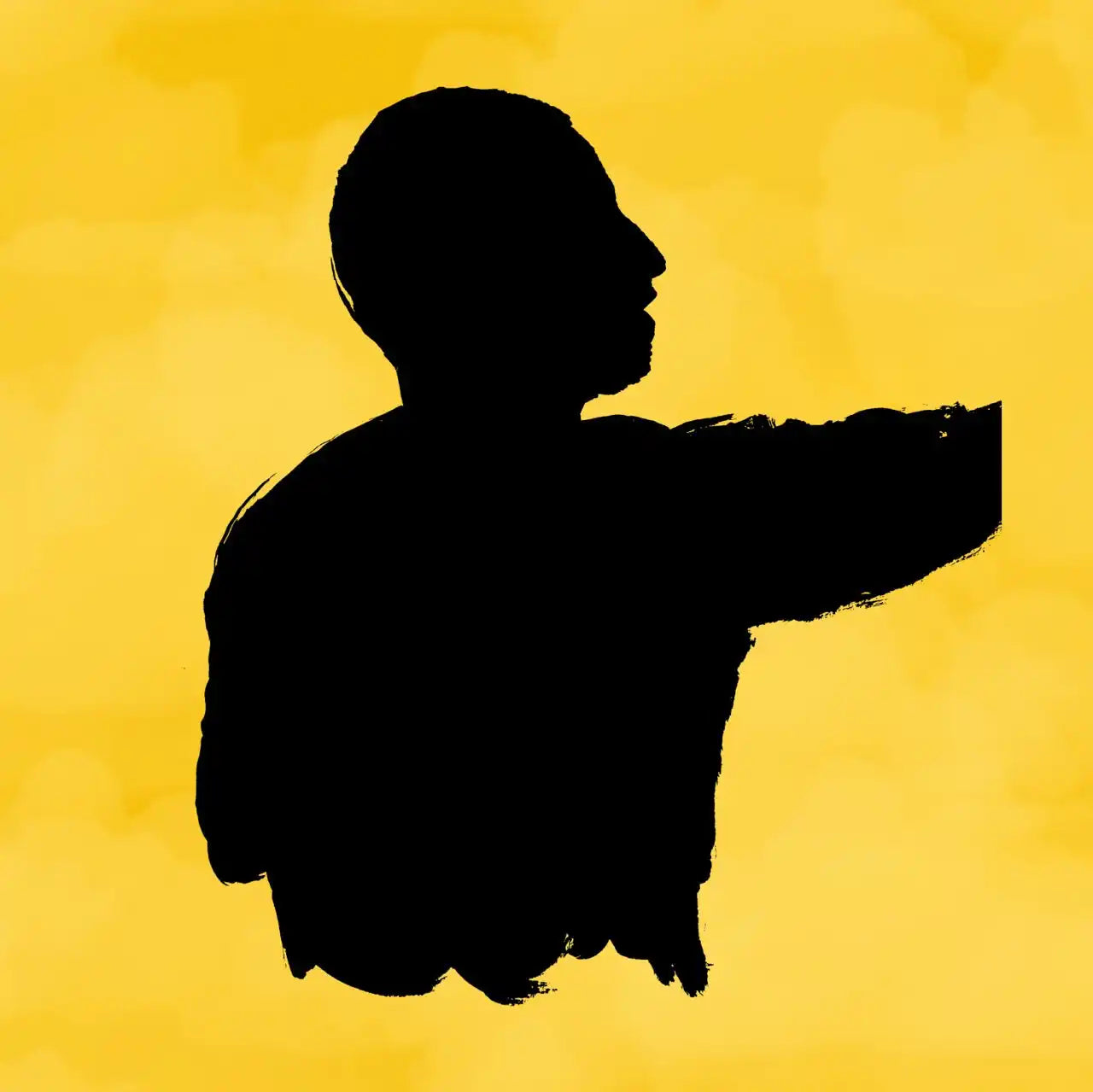 Silhouette of a man pointing.