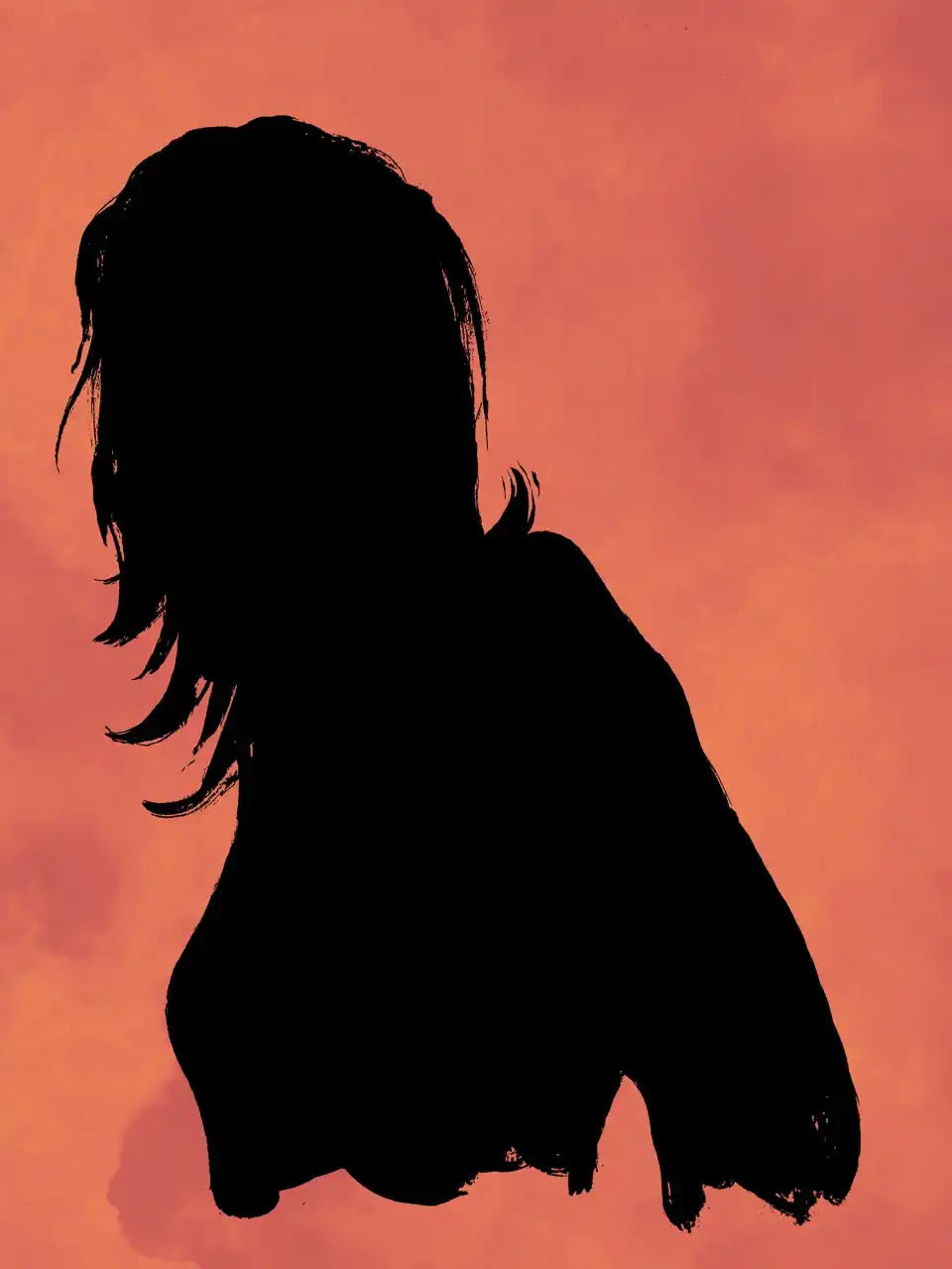 Silhouette of a woman with long hair.