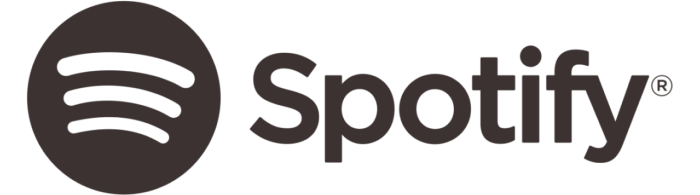 Spotify logo in dark gray with a circular icon featuring three curved lines.